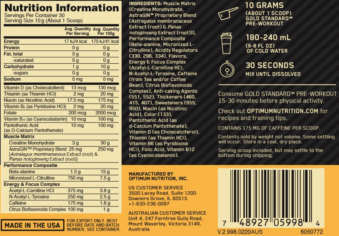Optimum Nutrition Gold Standard Pre-Workout - Blueberry Lemonade (300g/30 Servings) image