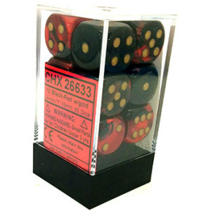 Chessex Gemini 16mm D6 Dice Block: Black-Red/Gold image