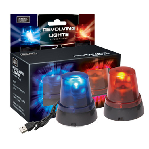 Flashing & Spinning USB Police Lights for PCs Set of 2 (Blue & Red