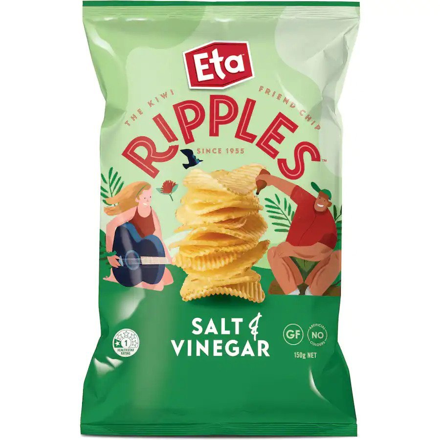 Eta Ripples Salt & Vinegar Chips (12 x 150g) at Mighty Ape NZ