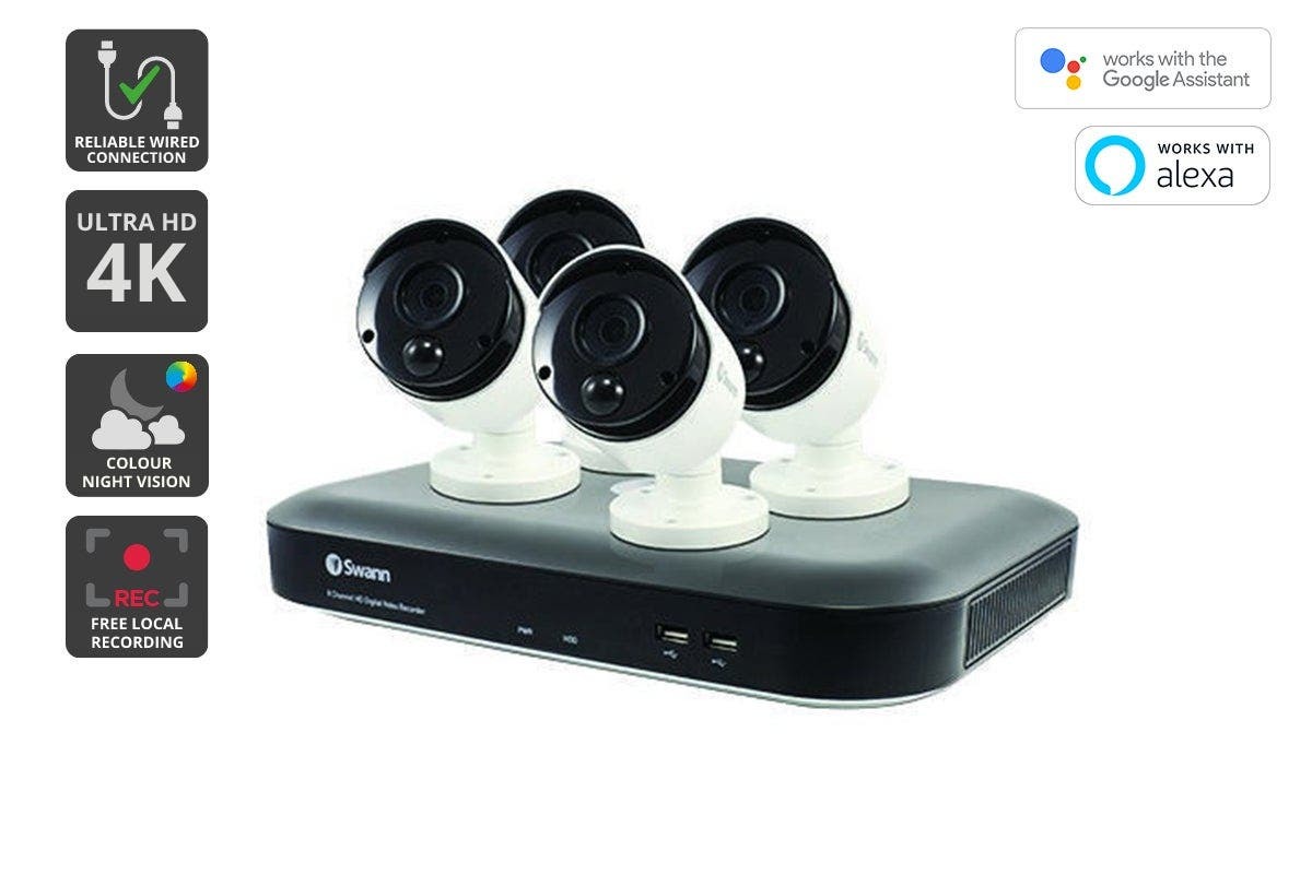 Swann 4 Channel DVR with 4 x 4K Ultra HD Heat & Motion Detection Security Cameras System (SWDVK