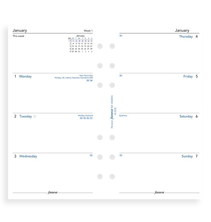 Filofax: Personal 2019 Refill - Week on Two Pages (Unlined)