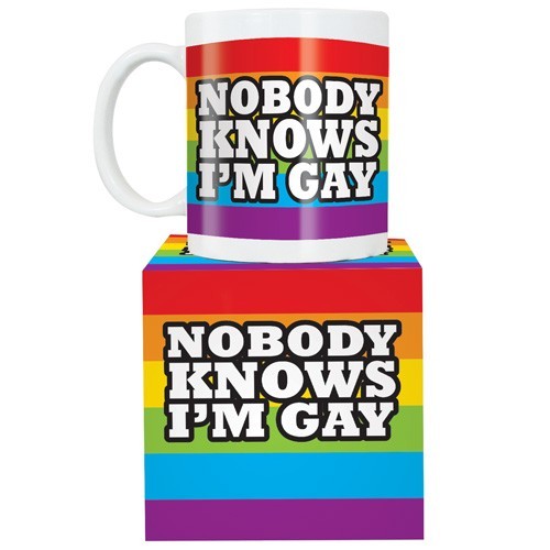 'Nobody Knows I'm Gay' Mug at Mighty Ape NZ
