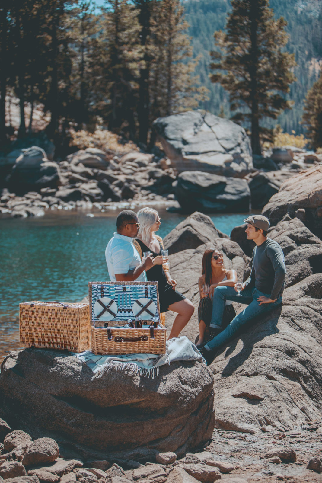 Picnic Time: Belmont Picnic Basket & Cooler (Navy and White Stripe) image