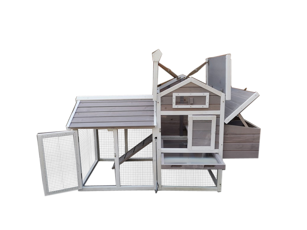 Buy Solid Wood Chicken Coop with Chicken Run Grey & White at Mighty Ape NZ