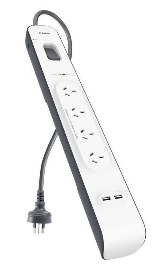 Belkin - 4 Outlet Surge Protector with 2 x 2.4A Shared USB Charging - 2 Metres image