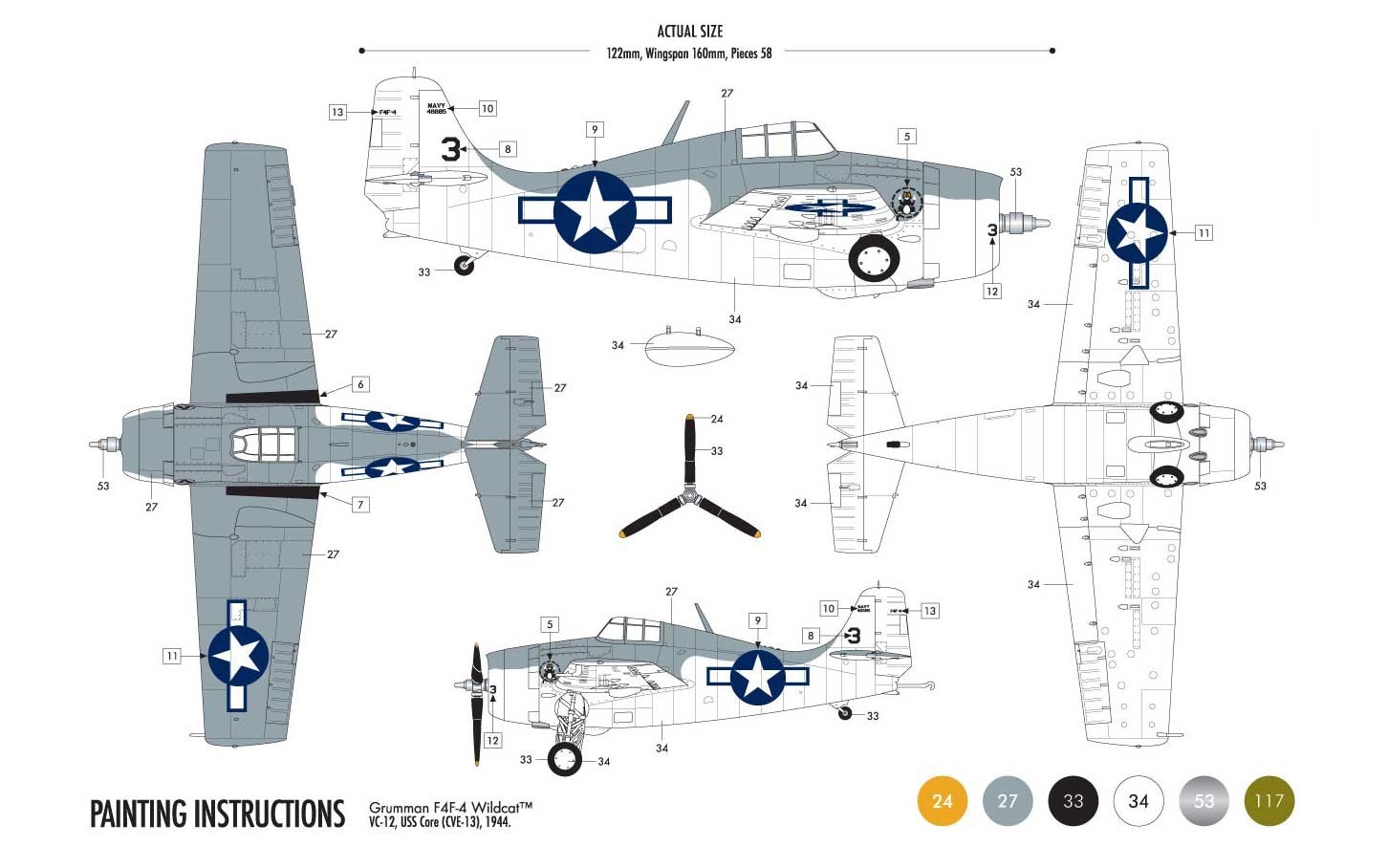 Airfix Grumman F4F-4 Wildcat Starter Set 1:72 Model Kit image