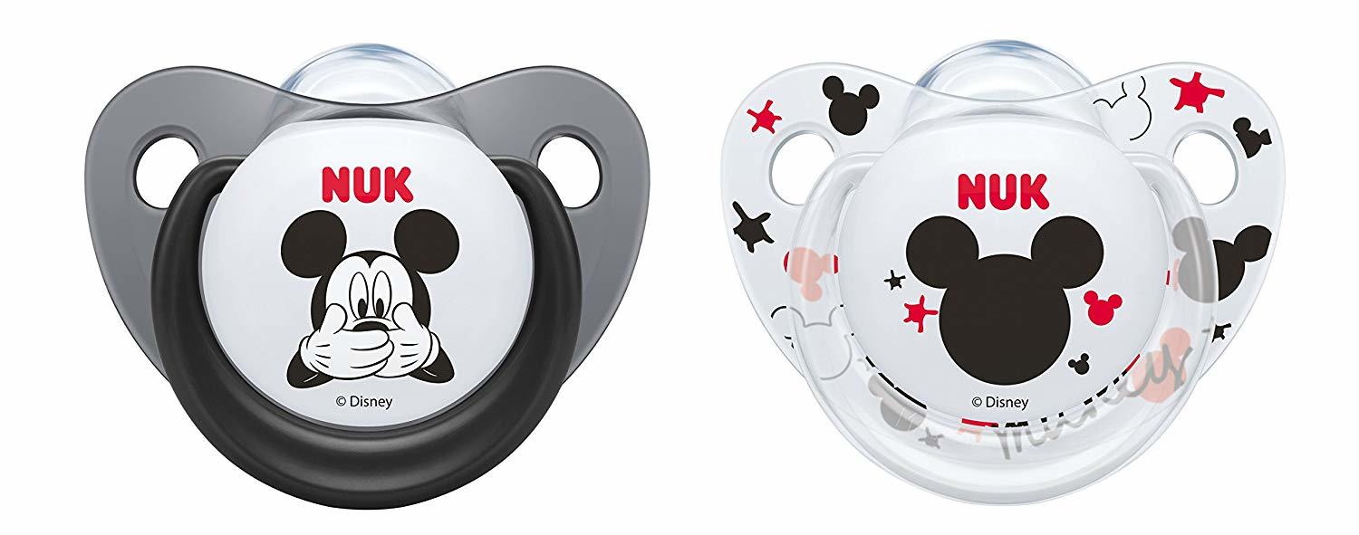 NUK: Mickey Silicone Soothers - 6-18 Months - Grey & White (2 Pack) image