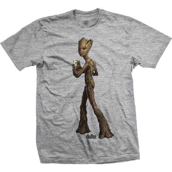 Avengers Infinity War Teen Groot Line Art Mens Grey TS: Med image