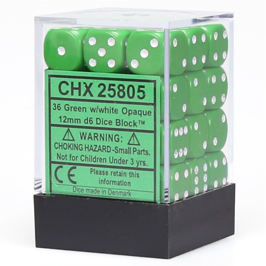 Chessex: D6 Opaque Cube Set (12mm) - Green/White image