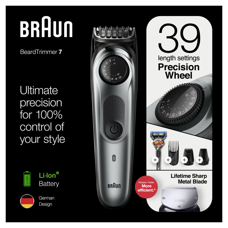 Braun: Beard Trimmer for Men (BT7240) - Black/Silver image
