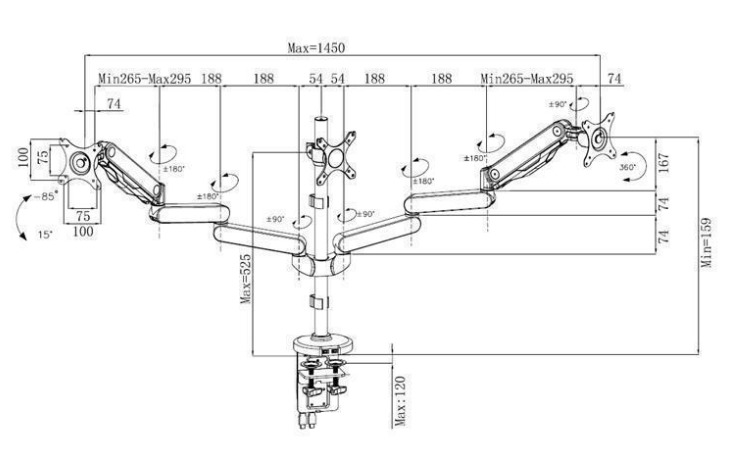 Loctek: DLB530T Three Monitor Gas Arm Desk Mount (10"-30")