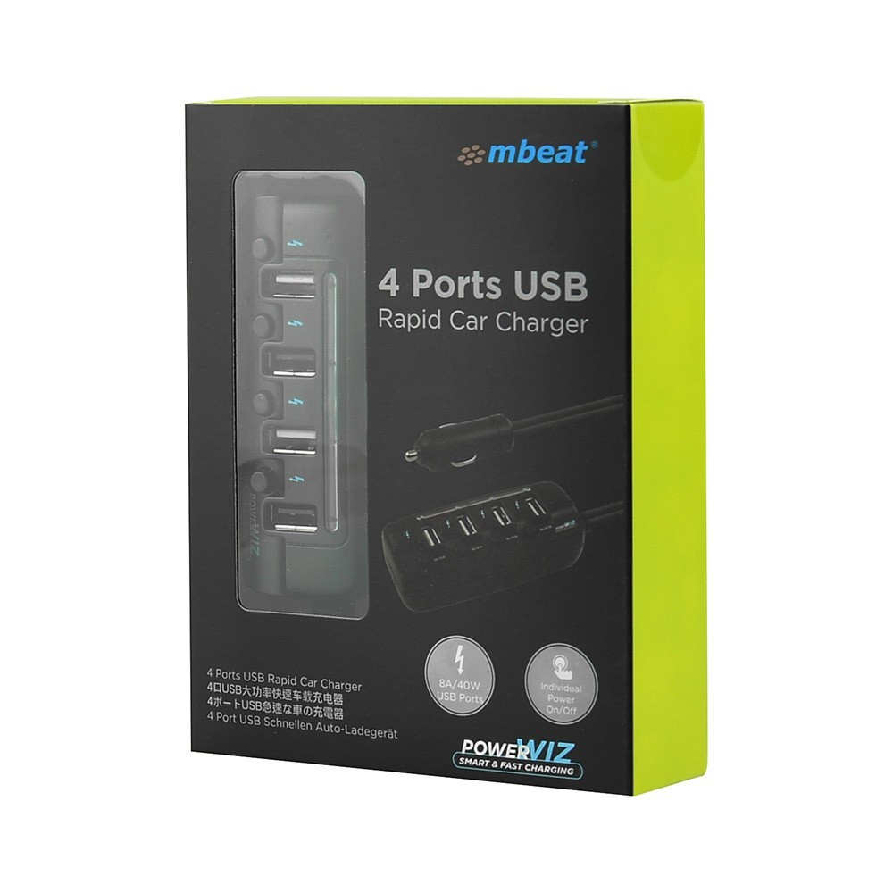 mbeat 4Port 40W Rapid Car Charger with ON/OFF switches at Mighty Ape NZ