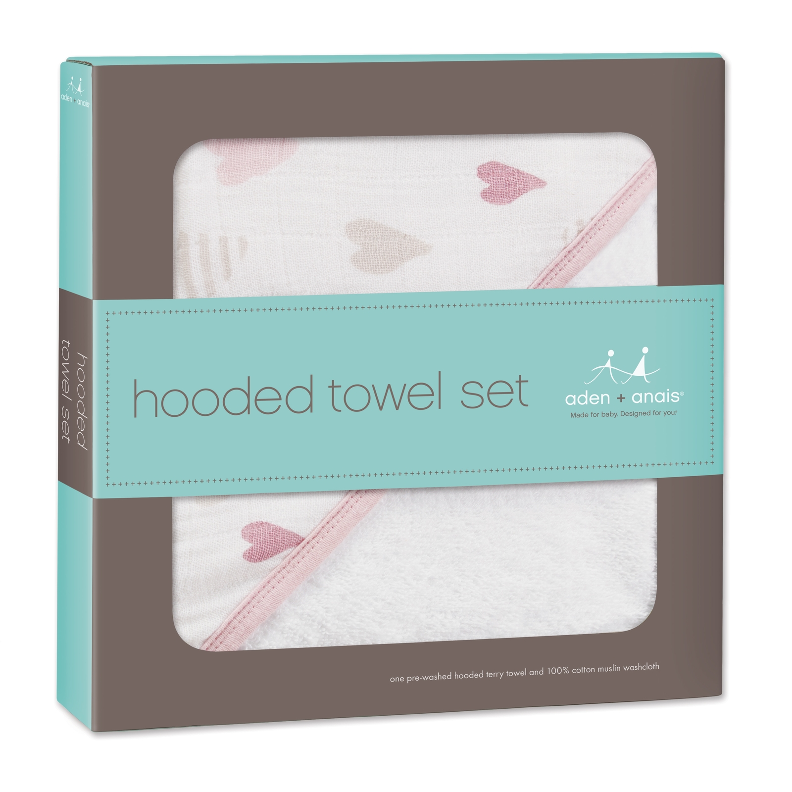 Aden + Anais: Muslin-Backed Hooded Towel Set - Heartbreaker