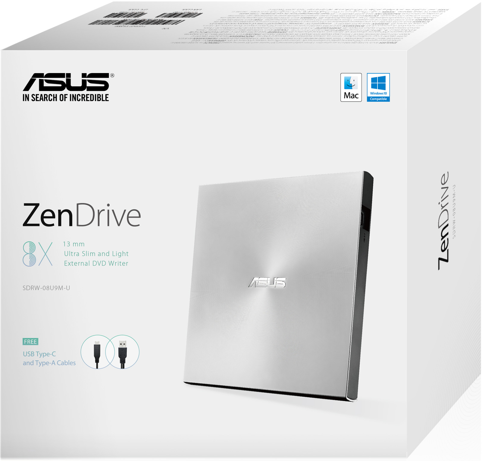 ASUS ZenDrive U9M USB-C External Optical Drive Silver