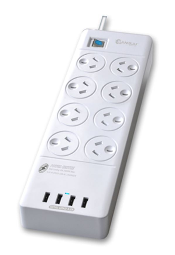 Sansai 8 Way Surge Powerboard with 4 x USB Charging Ports