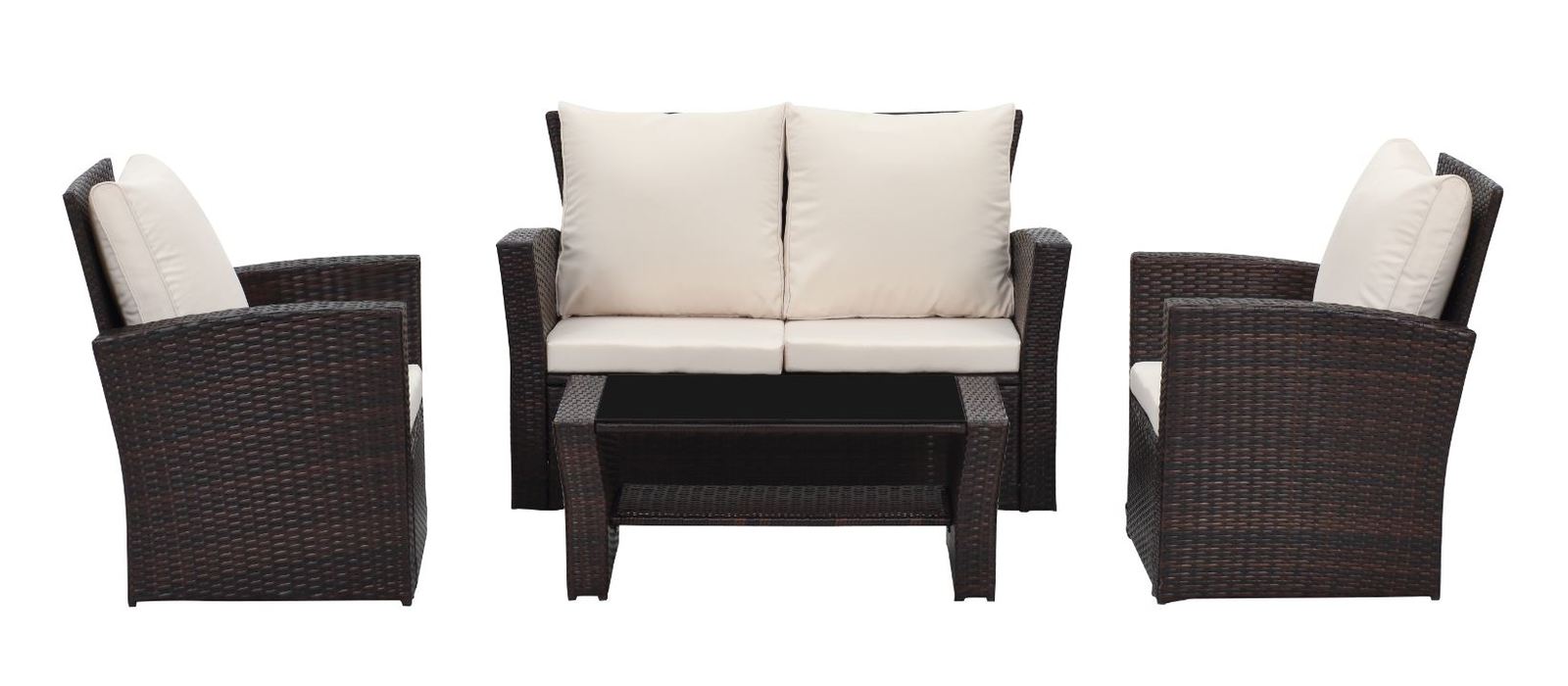 Rattan Wicker Outdoor Sofa Paradise Lounge Set 2 - Beige/Brown image