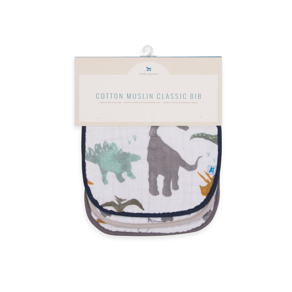 Little Unicorn - Muslin Classic Bib - Dino Friends (3 Pack)