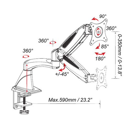 Gorilla Arms Single Gas Spring Powered Monitor Mount - White