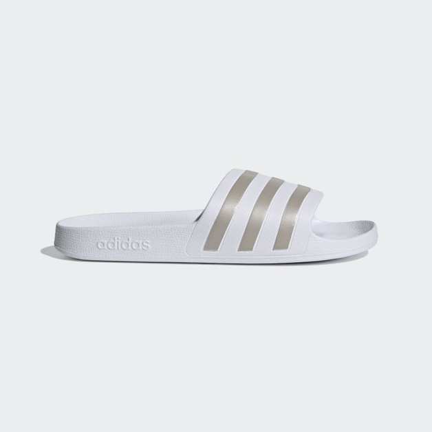 Adidas Adilette Slides Size 10 - White/Gold