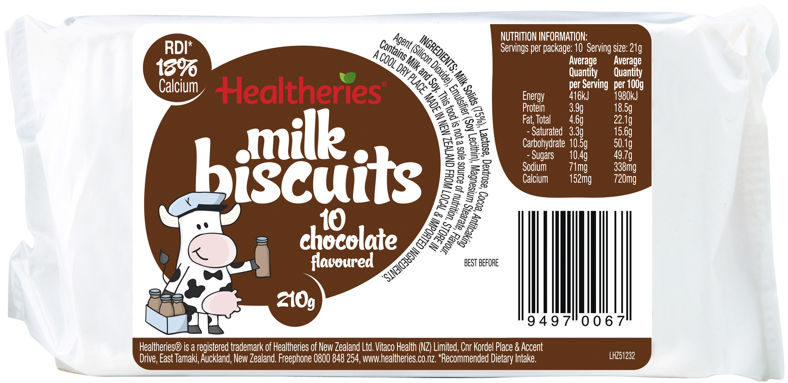 Healtheries Milk Biscuits Chocolate (210g) image