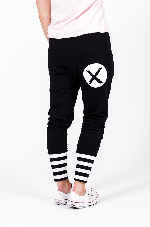 HomeLee Apartment Pants Black With White X Spot Print And Stripe