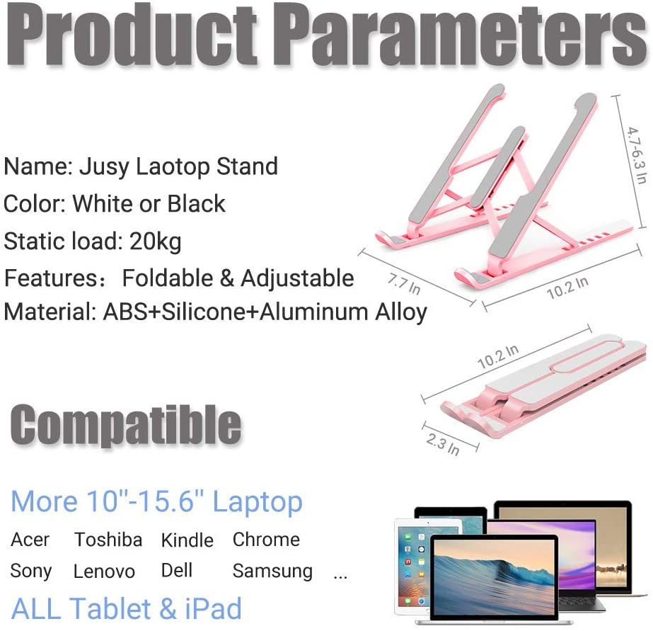 Adjustable Foldable Desktop Notebook Holder Laptop Stand - Pink image
