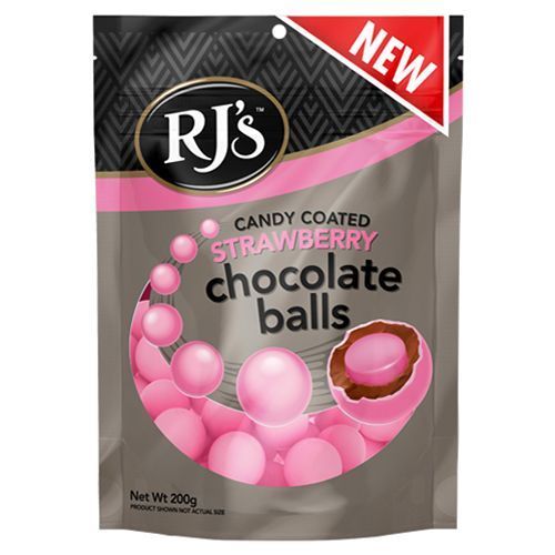 RJ's Candy Coated Strawberry Chocolate Balls (200g) at Mighty Ape NZ