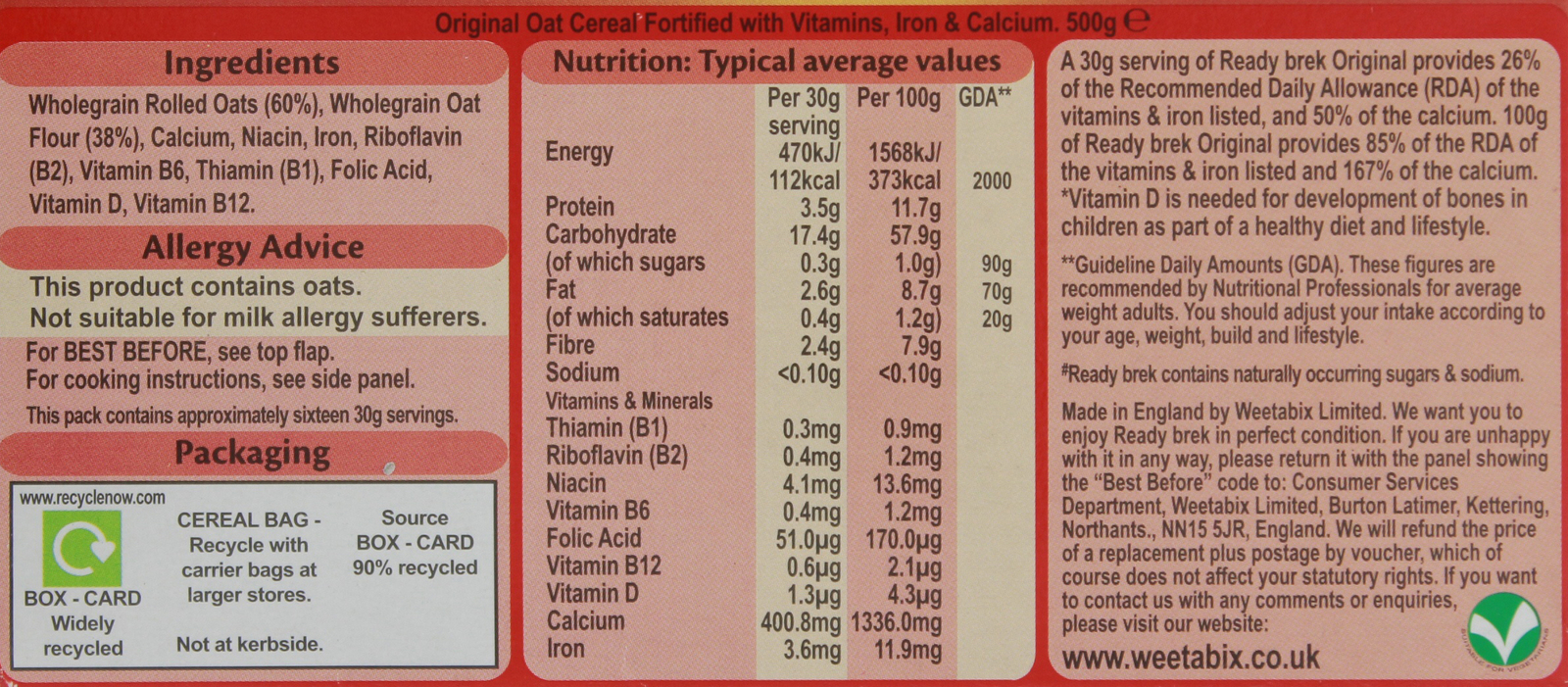 Ready Brek Original 450g at Mighty Ape NZ