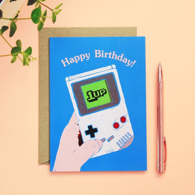 90s Kid: 1Up Gameboy Birthday Card