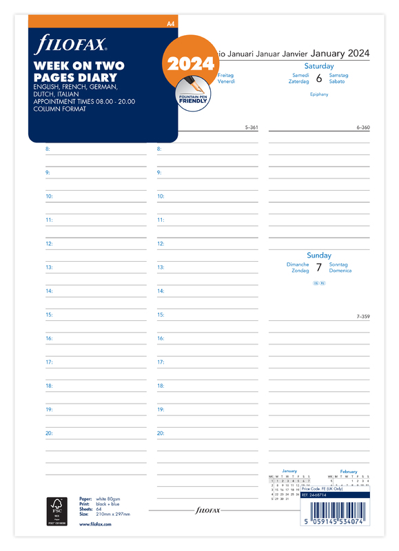 Buy Filofax: A4 2024 Refill - Week on Two Pages with Appointments ...