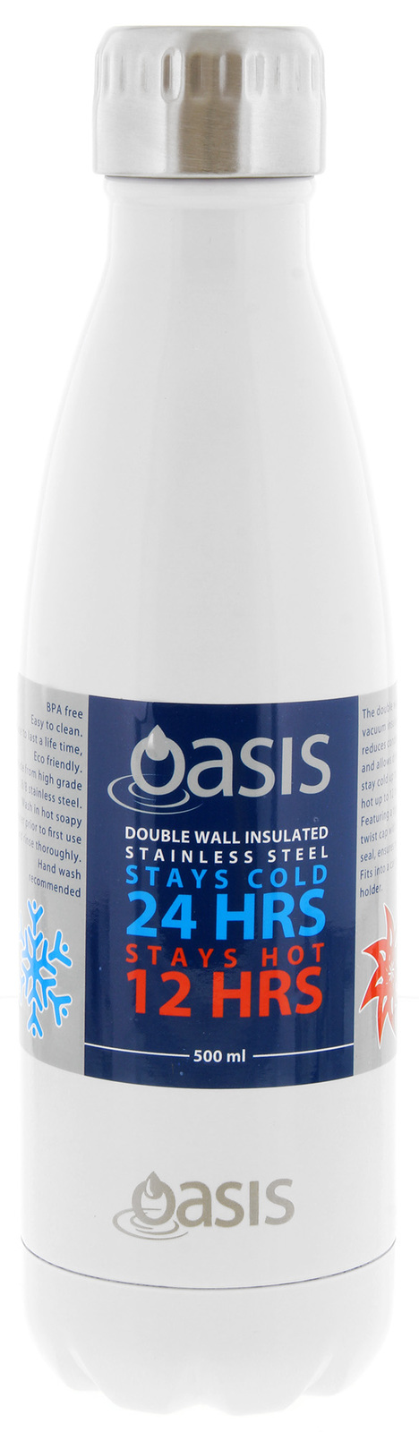 Oasis Insulated Stainless Steel Water Bottle - White (500ml) image