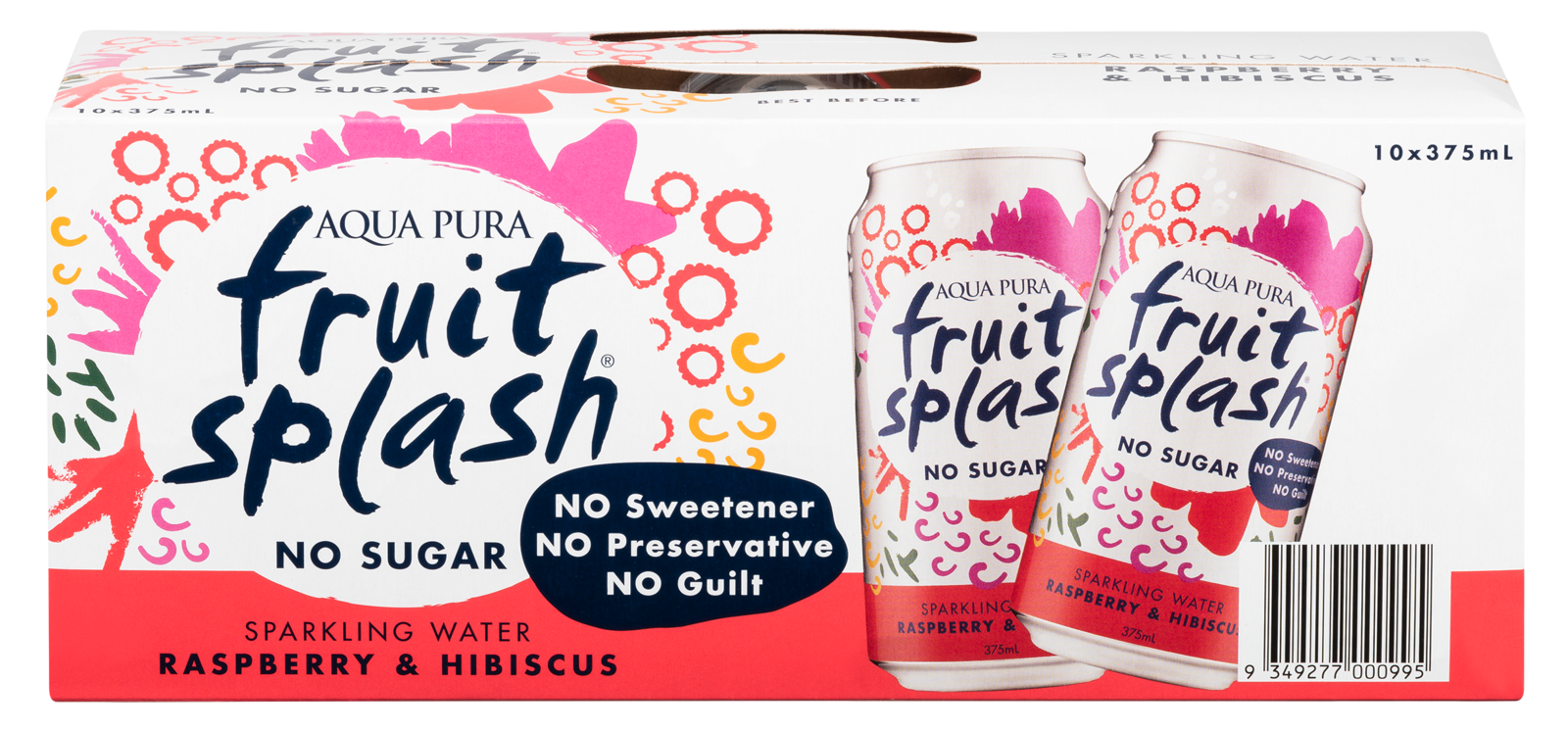 Aqua Pura Fruit Splash Raspberry & Hibiscus 375ml (10 Pack) image