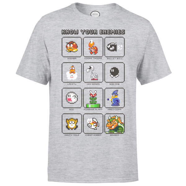 Nintendo Super Mario Know Your Enemies Kids' T-Shirt - Grey - 9-10 Years image