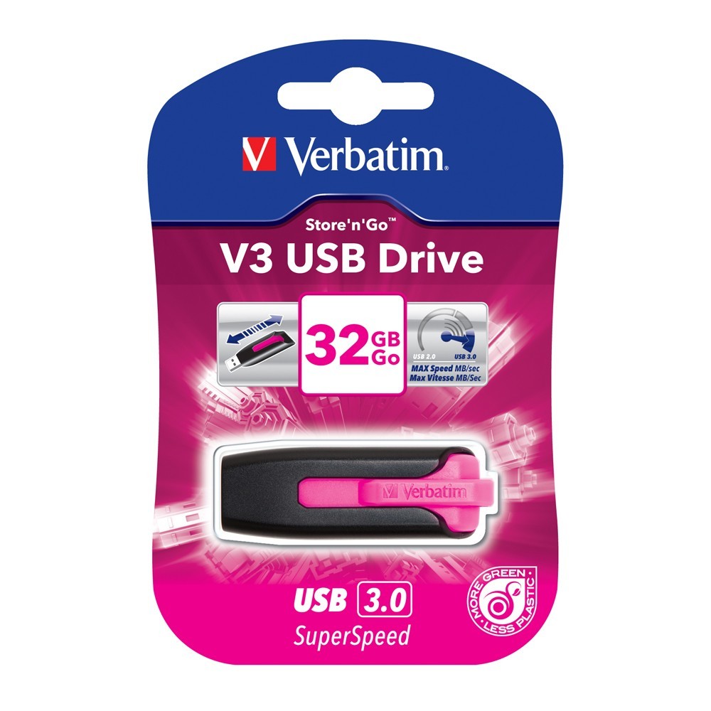 Verbatim Store'n'Go V3 USB 3.0 Drive - 32GB (Hot Pink) image