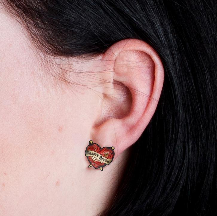 Crafty B*tch Heart Stud Earrings image