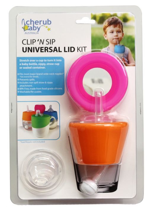 Cherub Baby: Clip N Sip Silicone Lid - Pink/Orange