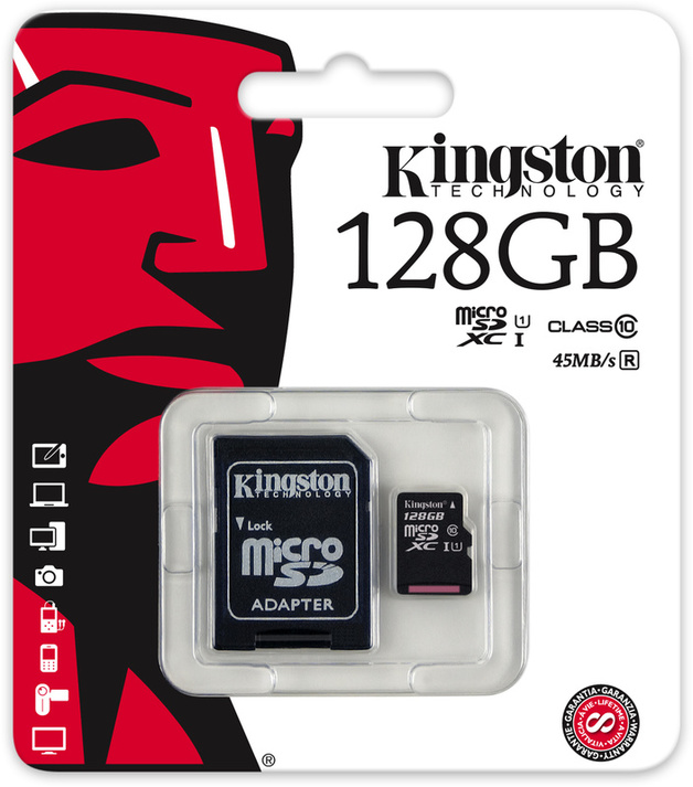 128GB Kingston MicroSDHC Card with SD Adapter (Class 10 UHSI) at