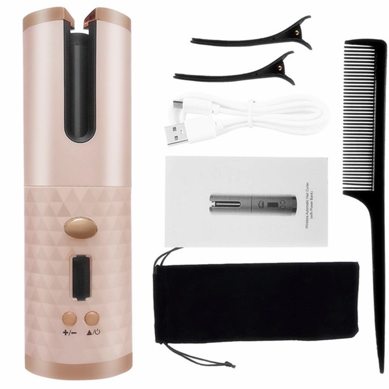 Wireless Auto-Rotating Ceramic Hair Curler - Pink