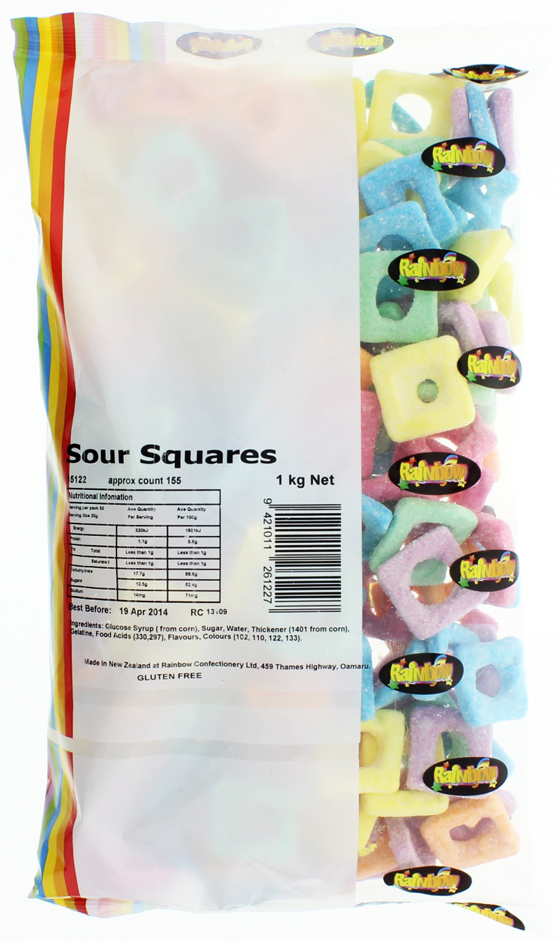 Rainbow Confectionery Sour Squares Lollies Bulk Bag 1kg image