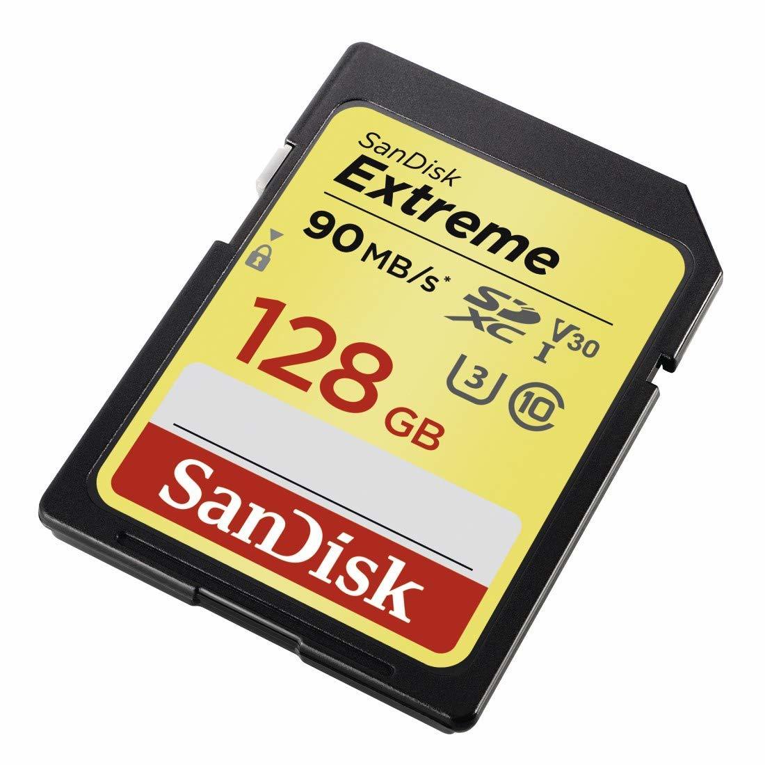 128GB SanDisk Extreme SDXC UHS-I Memory Card - 90MB/s, C10, U3, V30, 4K UHD, SD Card