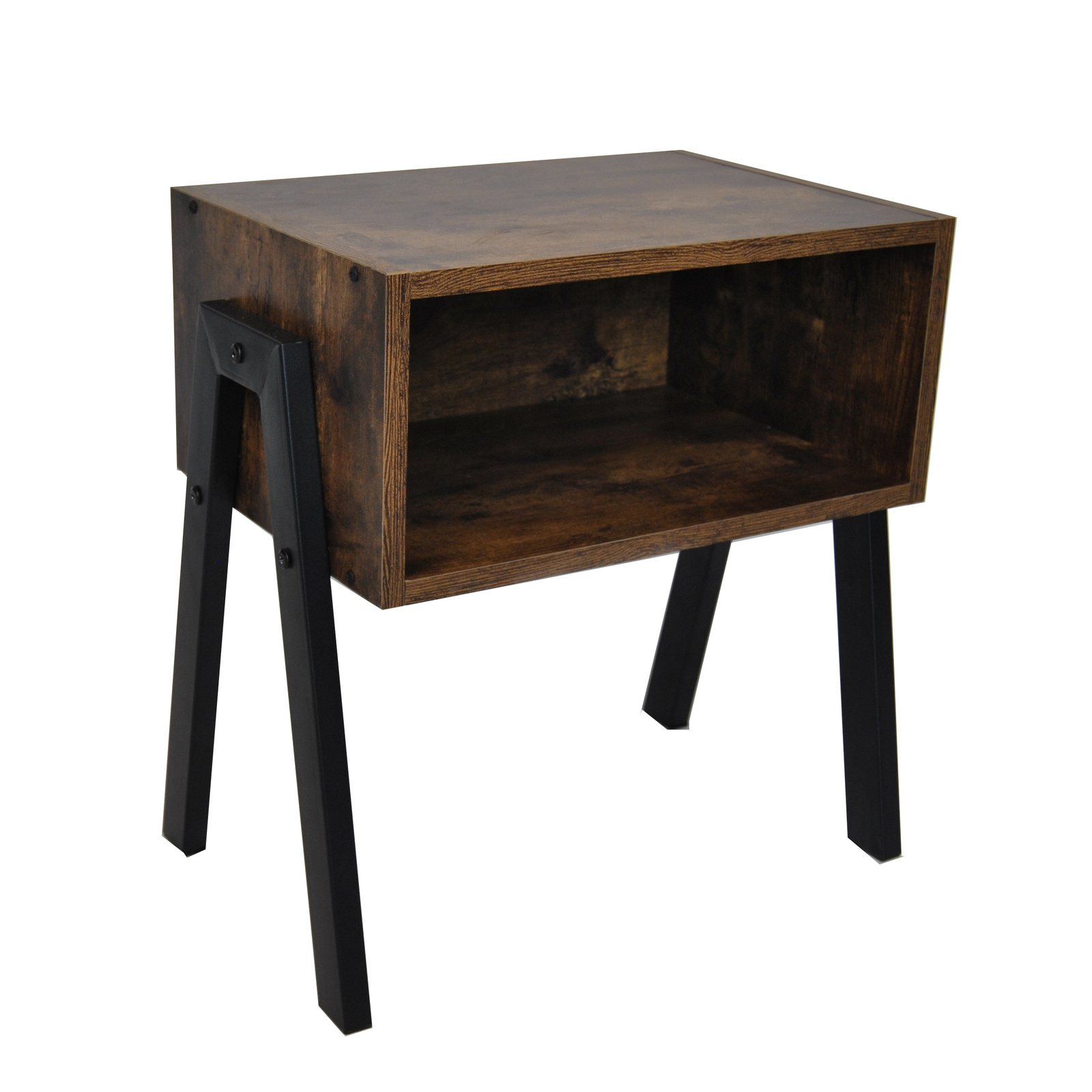 Industrial Rustic Stackable Bedside Table with Metal Legs- Set of 2 image