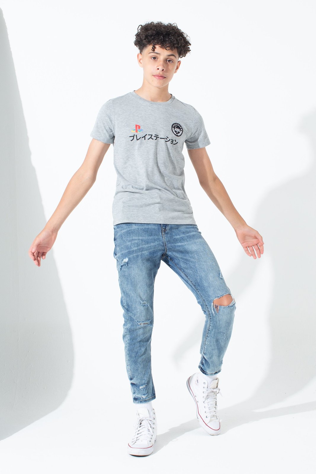 Just Hype: PlayStation Grey Dual Logo Kids T-Shirt - 7-8Y image