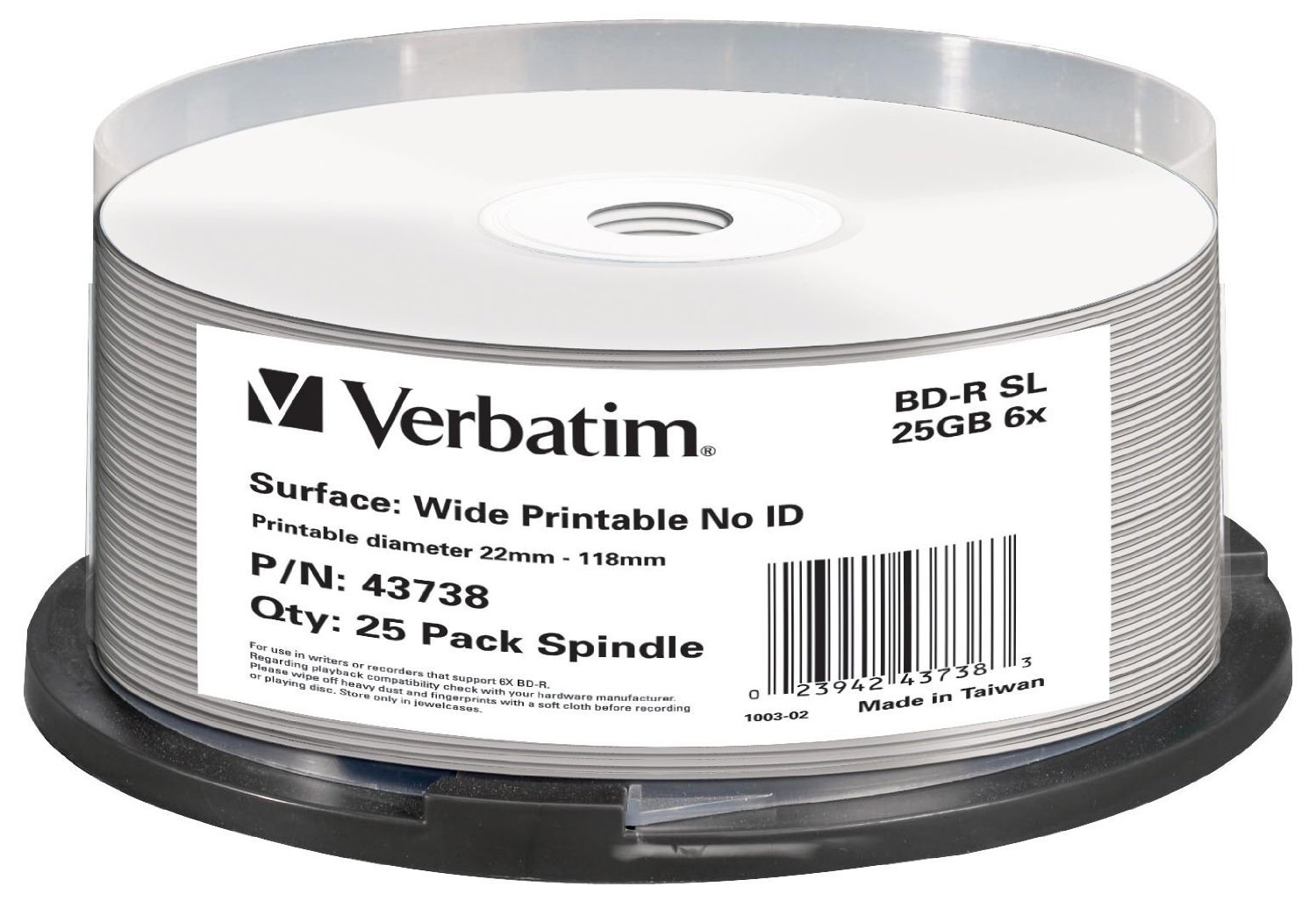 Verbatim BD-R 25GB 25Pk Spindle White Wide Inkjet 6x image