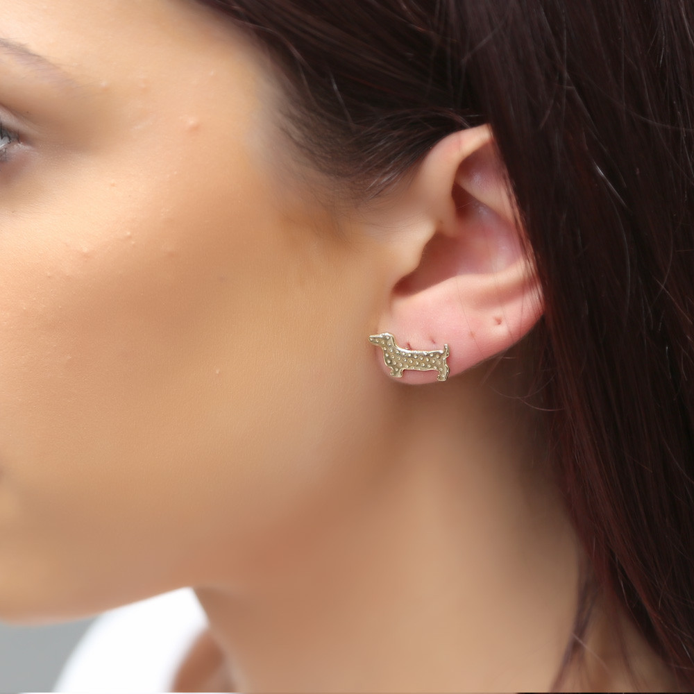 Short Story: Funky Play Earrings - Gold Sausage Dog image