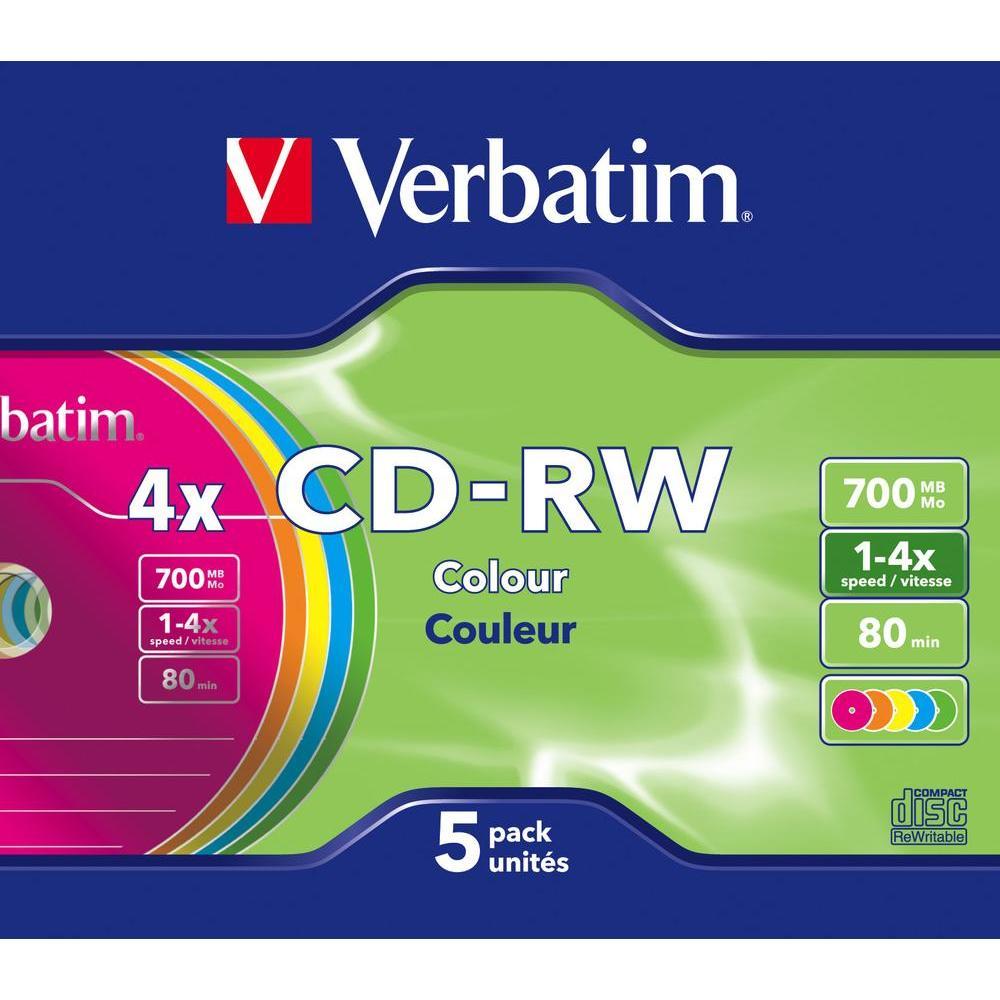 Verbatim CD-RW 700MB Colour Slim Case 2x-4x (5 Pack) image