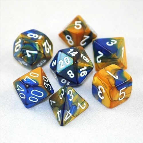 Chessex Gemini Polyhedral Dice Set Blue-Gold/White image