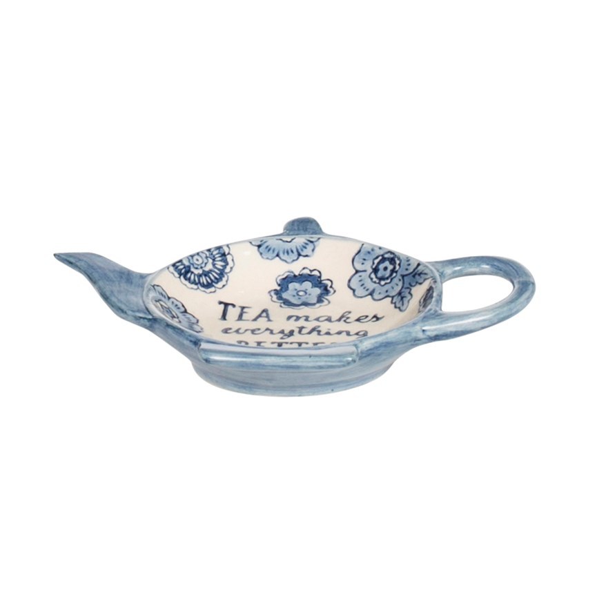 Blue Floral Tea Lovers Tea Bag Dish at Mighty Ape NZ