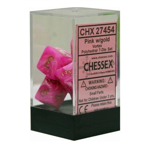 Chessex: Vortex Polyhedral Dice Set - Pink/Gold