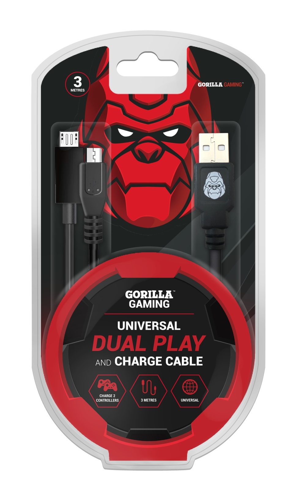 Gorilla Gaming Dual Play and Charge Cable - 3m for PS4 image